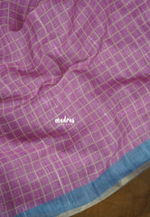 Lilac Pink - Premium Linen Cotton with Jute Blend Saree Checks with Floral Pallu - Best for Office Wear | Casual Wear