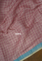 Tinted Rosewood - Premium Linen Cotton with Jute Blend Saree Checks with Floral Pallu - Best for Office Wear | Casual Wear