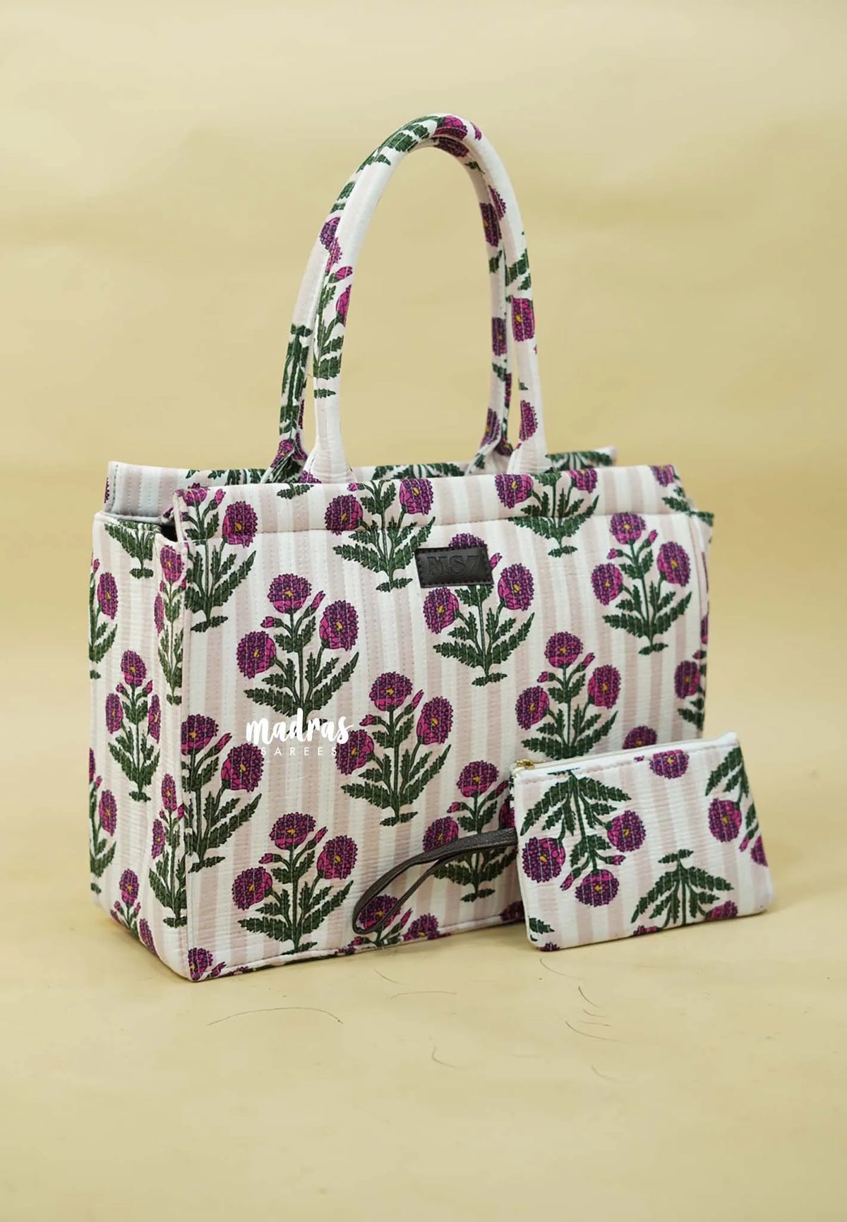 MS7 Quilted European-Style Laptop Bag – Floral Ivory