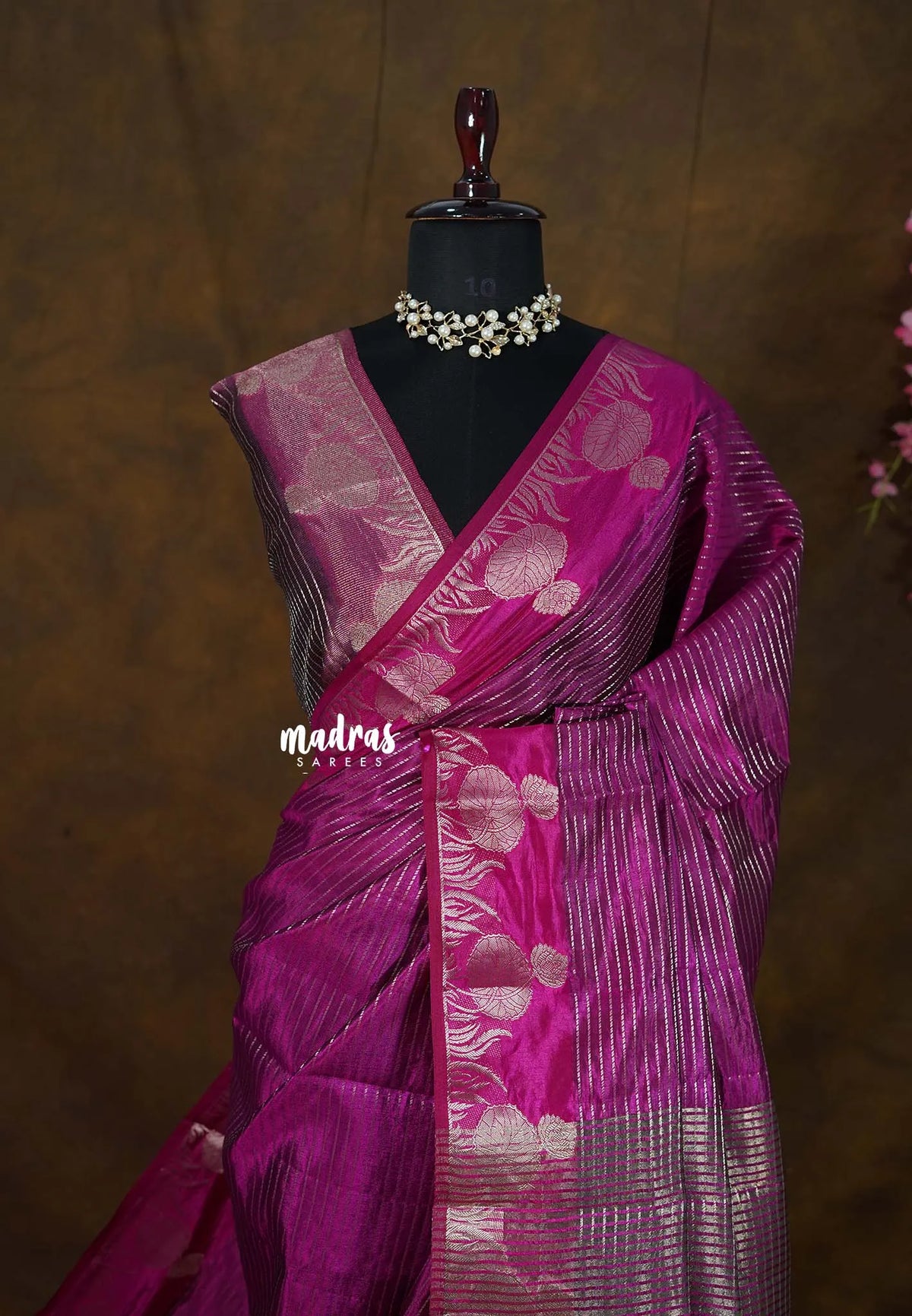 Magenta Pink - Raaga Premium Semi tussar with Vaira Oosi Weaving Body -  Perfect for Festive Wear