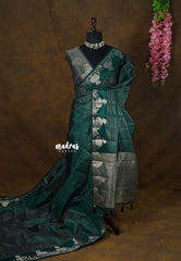 Emerald Green - Raaga Premium Semi tussar with Vaira Oosi Weaving Body -  Perfect for Festive Wear