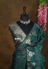 Emerald Green - Raaga Premium Semi tussar with Vaira Oosi Weaving Body -  Perfect for Festive Wear