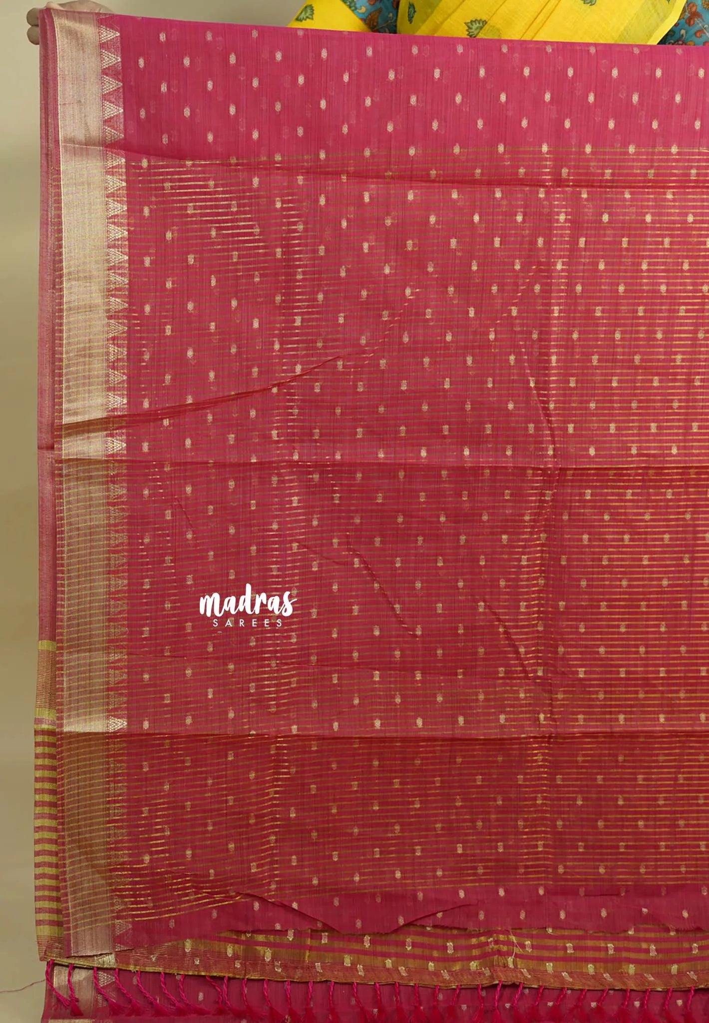 Beet Pink - Premium Soft Slub Cotton with full weaving buttas with Temple Zari Border