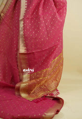 Beet Pink - Premium Soft Slub Cotton with full weaving buttas with Temple Zari Border