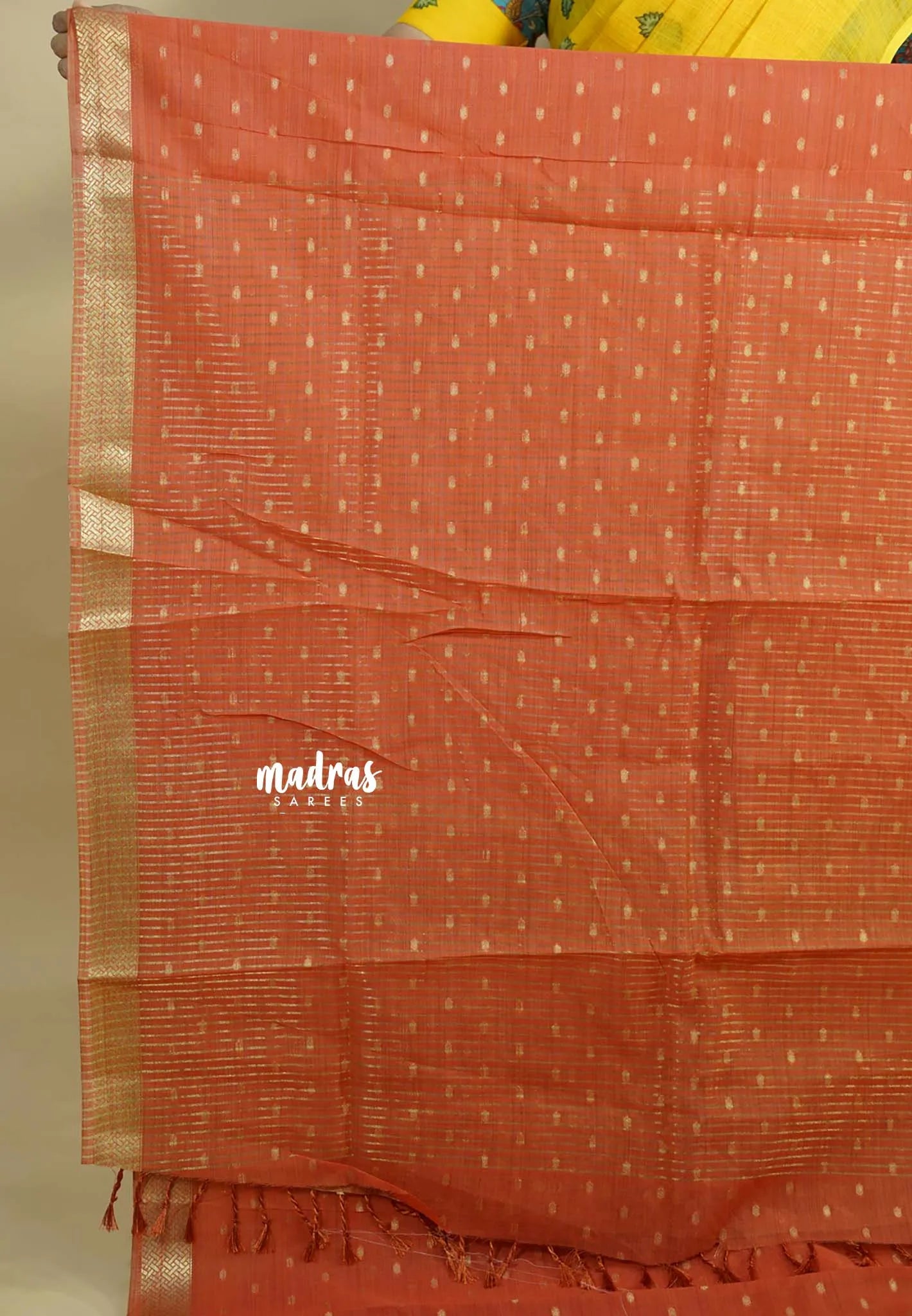 Orange - Premium Soft Slub Cotton with full weaving buttas with Zari Border
