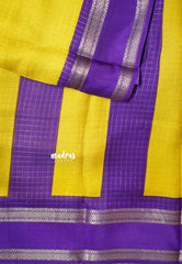 Turmeric Yellow - Premium vasundra printed silk checks body with rettapet border