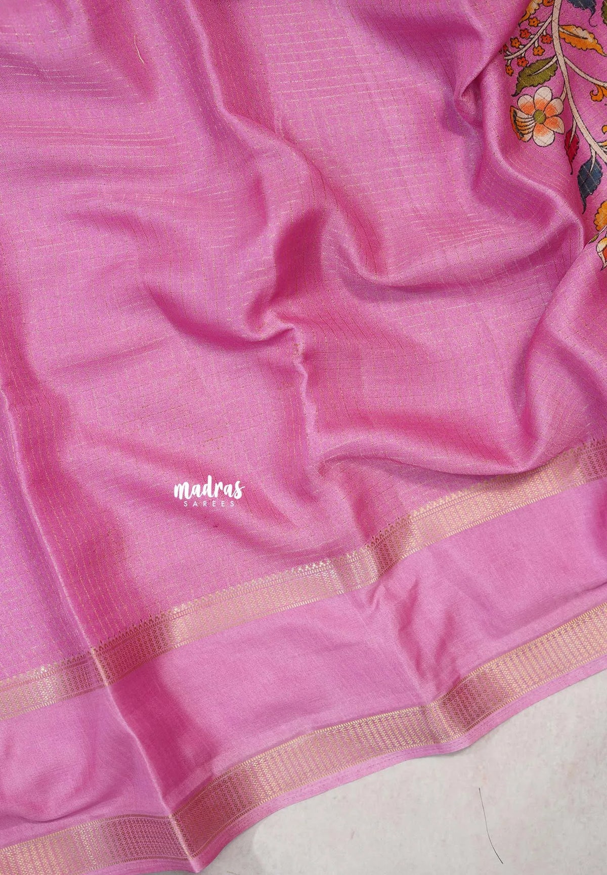 Lilac Pink - Premium Vasundra Printed Silk Checks body with Kalamkari Pallu and Blouse - Best for Small Functions