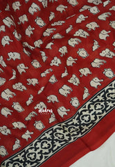 Brick Red - Pure Cotton Saree with with Jaipur baby elephant Prints - Perfect for Office Wear | Casual Wear