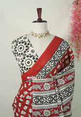 Brick Red - Pure Cotton Saree with with Jaipur baby elephant Prints - Perfect for Office Wear | Casual Wear