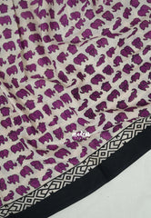 Ivory with Purple - Pure Cotton Saree with with Jaipur baby elephant Prints - Perfect for Office Wear | Casual Wear
