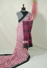 Ivory with Pink - Pure Cotton Saree with with Jaipur baby elephant Prints - Perfect for Office Wear | Casual Wear