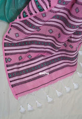 Pink & Turquoise Blue - Pure Cotton Saree Partly Pallu Traditional Odisha Kotpad Weaving - Perfect for Regular Wear | Casual Wear | Summer Wear