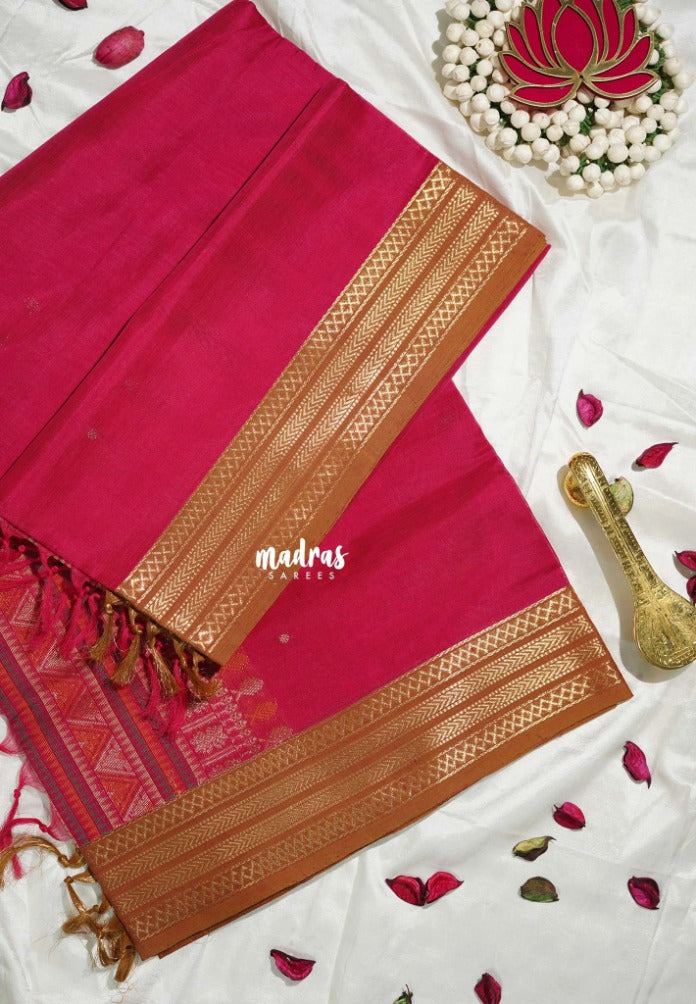 Queen's Pink - Meenakshi - Light Weight Pure Silk Cotton Saree with Orissa Bomkai weaving pallu and Buttas - Perfect for Wedding Functions