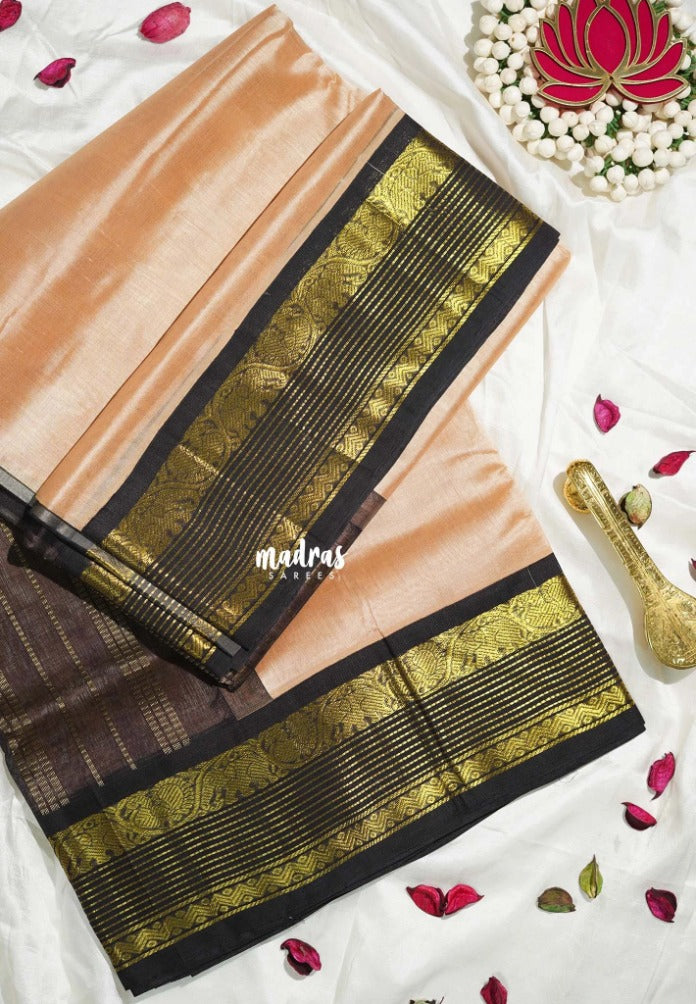 Powder Peach - Meenakshi - Light Weight Pure Silk Cotton Saree with Yaanai, Mayil Border Contrast Pallu and Blouse - Perfect for Wedding Functions