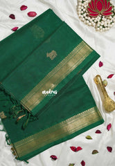 Emerald Green - Meenakshi - Light Weight Pure Silk Cotton Saree Small Border with Pichwai Komadha, Mayil Buttas - Perfect for Wedding Functions