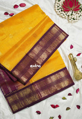 Mango Yellow - Meenakshi - Light Weight Pure Silk Cotton Saree Mayil Border with Contrast Pallu and Blouse - Perfect for Wedding Functions