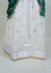 Ivory White with Green - Trending Viscose Georgette Half Saree Set - Stitched - Devasena - Perfect for Festive Functions