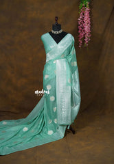 Seafoam Green - Banarasi Chinon Silk with Floral Border - Best for Night Functions