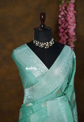 Seafoam Green - Banarasi Chinon Silk with Floral Border - Best for Night Functions