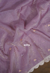 Antique Purple - Roshini - Pure Crushed Tissue Silk with Embroidery Work And Scallop - Best for Evening Functions
