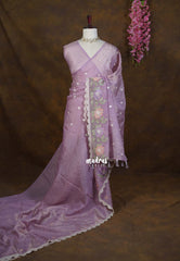 Antique Purple - Roshini - Pure Crushed Tissue Silk with Embroidery Work And Scallop - Best for Evening Functions
