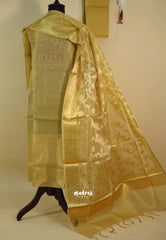 Amitha – Pure gold color tissue silk heavy work yoke with banarasi dupatta