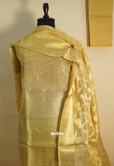 Amitha – Pure gold color tissue silk heavy work yoke with banarasi dupatta