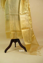 Amitha – Pure gold color tissue silk heavy work yoke with banarasi dupatta