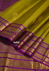 Fresh Olive Green - Kumudavalli - Pure Kanchivaram Wedding Bridal Silk Saree Checks with Leaf Buttas and Peacock Border - Perfect for Wedding Functions