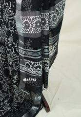 Jet Black - Pure Linen Cotton Saree with Silver Border - Perfect for Office Wear | Casual Wear | Summer