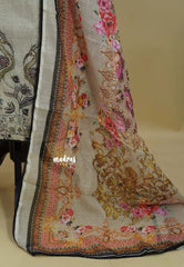 Amitha – Ivory with Black Pure linen salwar set with  Digital Prints + Hand-Stitched Embroidery