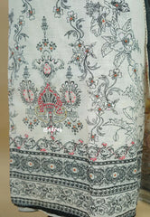 Amitha – White with Charcoal Pure linen salwar set with  Digital Prints + Hand-Stitched Embroidery