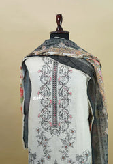 Amitha – White with Charcoal Pure linen salwar set with  Digital Prints + Hand-Stitched Embroidery