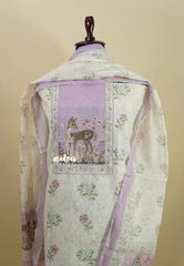 Amitha – Ivory with Lavender Pure Linen Salwar Suit with kottapatti lace work and deer digital prints