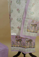 Amitha – Ivory with Lavender Pure Linen Salwar Suit with kottapatti lace work and deer digital prints