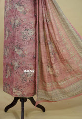 Amitha – Muted Rose Pink Pure linen salwar set with  Digital Prints + Hand-Stitched Embroidery
