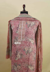 Amitha – Muted Rose Pink Pure linen salwar set with  Digital Prints + Hand-Stitched Embroidery