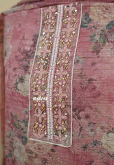 Amitha – Muted Rose Pink Pure linen salwar set with  Digital Prints + Hand-Stitched Embroidery
