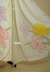 Amitha – Beige Premium linen Salwar Suit with Floral Digital Prints + Hand-Stitched Embroidery