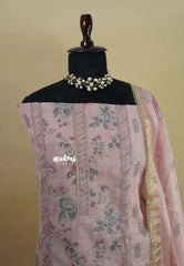 Amitha – Pastel Pink Premium linen Salwar Suit with Floral Digital Prints + Hand-Stitched Embroidery