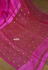 Fuchsia Pink - Pure Matka Silk with Gold-coin Buttas - with Silk Mark Certificate