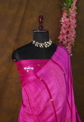 Fuchsia Pink - Pure Matka Silk with Gold-Toned Buttas - Handloom Certificate