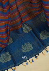 Amitha – Peacock blue Pure organic linen set with hand weaved floral motif only top and dupatta