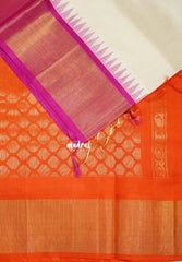 Creamy Ivory Venpattu - Meenakshi - Light Weight Pure Silk Cotton Saree with Getti Ganga Jamuna Border Contrast Pallu and Blouse - Perfect for Wedding Functions