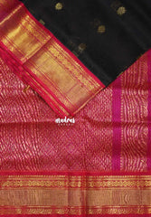 Ebony Black - Meenakshi - Light Weight Pure Silk Cotton Saree Traditional Border with Buttas Contrast Pallu and Blouse - Perfect for Wedding Functions