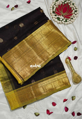 Coffee Podi Brown - Meenakshi - Light Weight Pure Silk Cotton Saree Rudraksham, Annam Buttas With Big Traditional Getti Border  Contrast Pallu and Blouse - Perfect for Wedding Functions