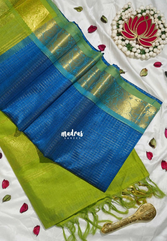 Peacock Blue - Meenakshi - Light Weight Pure Silk Cotton Saree with Zari Muthu Kattam Body Mayil Border Contrast Pallu and Blouse - Perfect for Wedding Functions