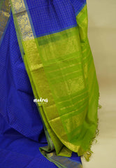 MS Blue with Green - Vaibhogam - Pure Silk Cotton with Kattam Body with Gaja Mayura Zari Border