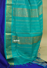 MS Blue with Turquoise Blue - Vaibhogam - Pure Silk Cotton with Kattam Body with Gaja Mayura Zari Border