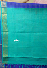 MS Blue with Turquoise Blue - Vaibhogam - Pure Silk Cotton with Kattam Body with Gaja Mayura Zari Border